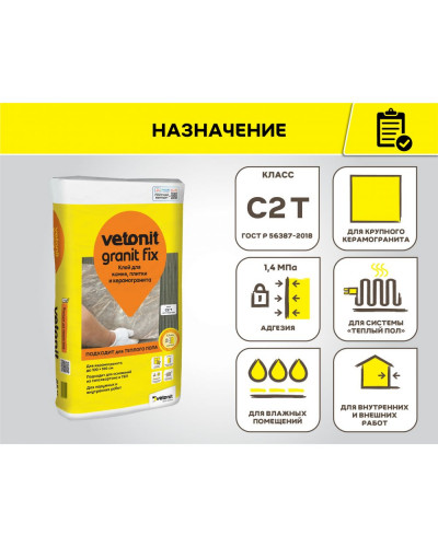 Плиточный клей для керамогранита Vetonit Granit Fix 25 кг